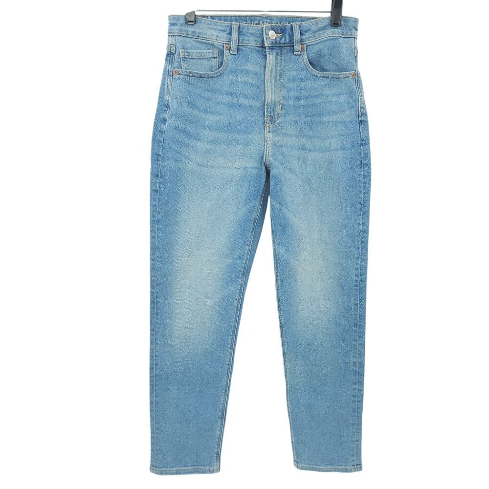 American Eagle Mom Jeans High Rise Ankle Stretch Womens Size 6 Light Wash Denim
